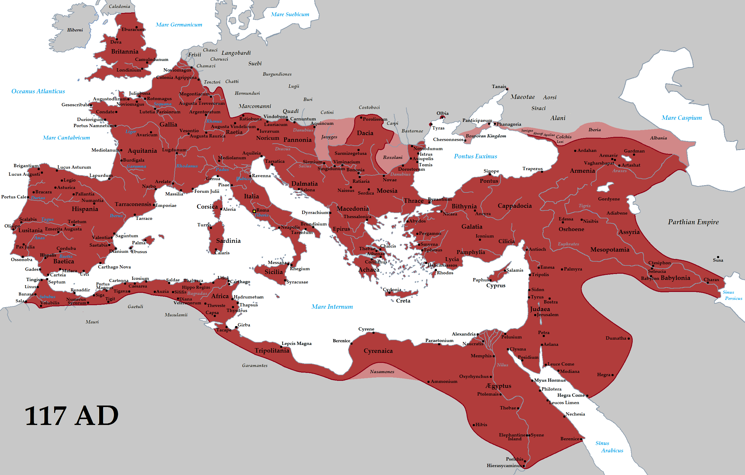 Map of Imperial Rome at the height of its territorial extent