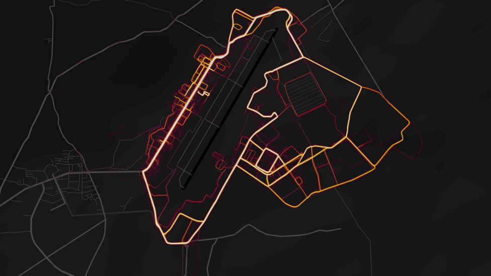 Heatmap of running routes near a military base