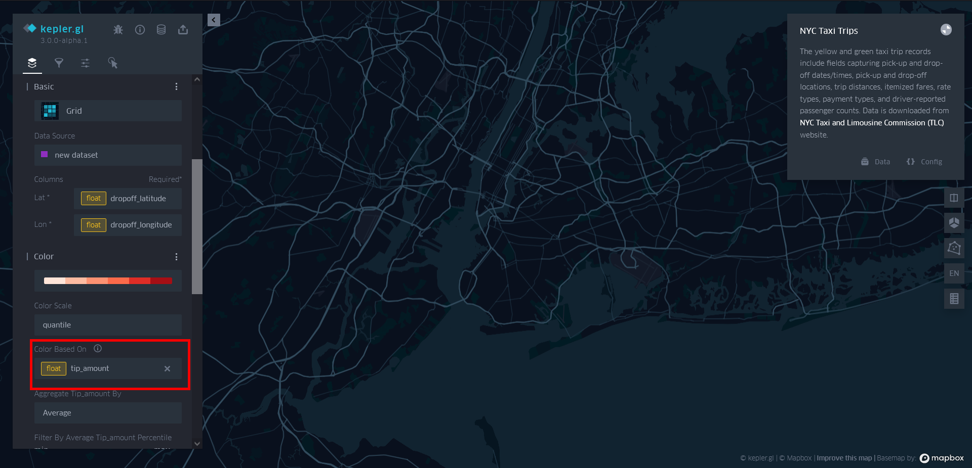 How to create a continus color scheme for a grid layer in Kepler