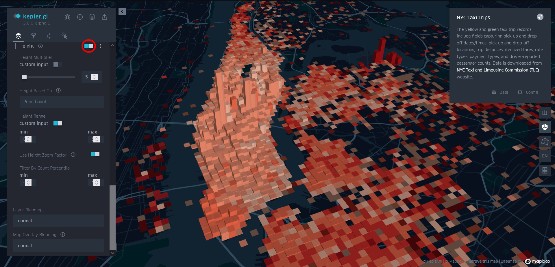 How to include a 3D heightmap on a heatmap in Kepler